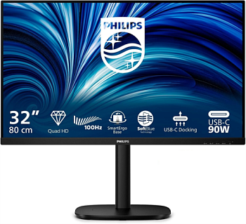 Купить 31,5" Philips 32B2U3601 2560x1440, WLED, 16:9, IPS, 350cd, 1500:1, 50М:1, 4ms, 178/178, HDMI, DP,USB-hub 4хUSB 3.2, USB-C(PD90W), RJ45, (32B2U3601/01) с доставкой в #WD_SEO_REGION_NAME_P# 